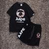 Pánská a dámská trendy dvoudílná sada Ape Head: Volné sportovní šortky a tričko s krátkým rukávem