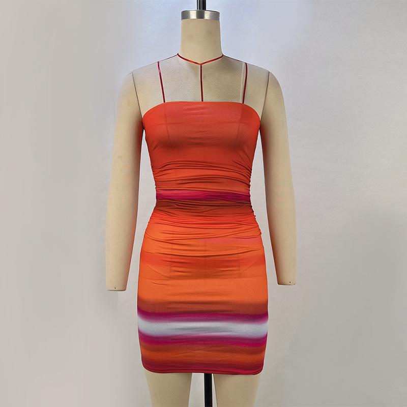 Sommer Damen Gradient Print Ärmelloses Top Top Slim-Fit Kleid mit Hüftwickel