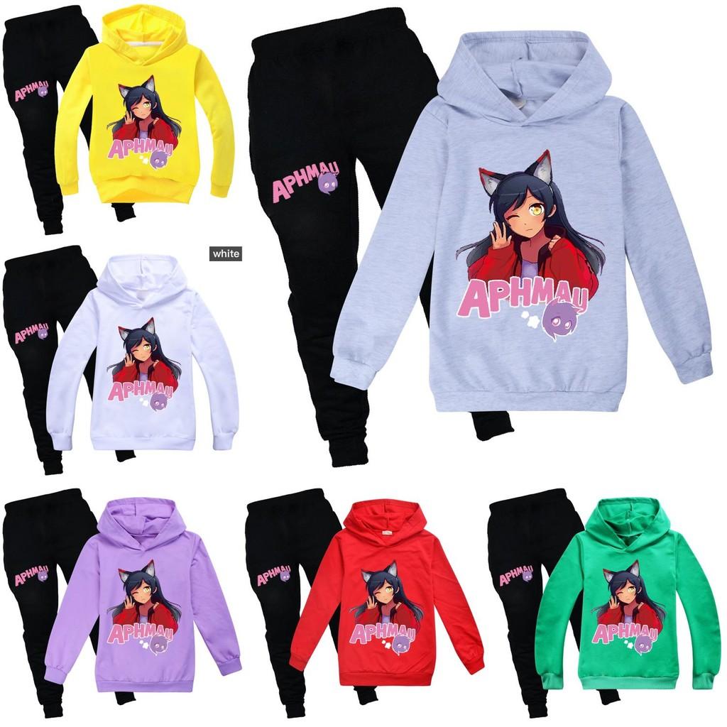 Felpa con Cappuccio e Pantaloni Lunghi in Cotone con Stampa Aphmau per Bambini, Set per Giocare in Inverno e Primavera