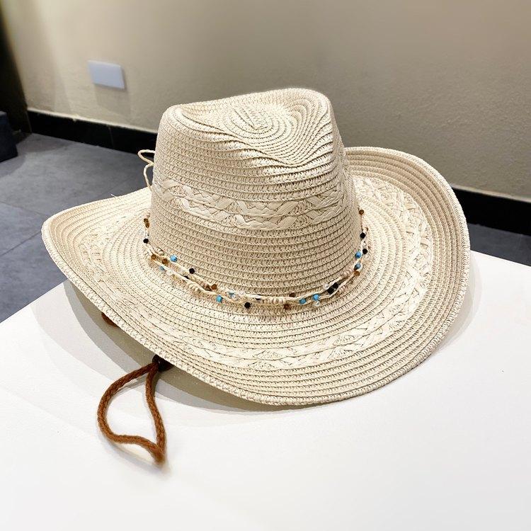 Tibetaanse Etnische Stijl Zomerhoed Casual Veelzijdig Zonbescherming Gras Hoed met Winddicht Touw Jazz Stijl Toeristische Vakantie Pet