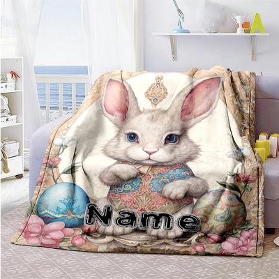 Easter Bunny Customize Text Blanket Cozy Customizable Blanket Ultra-Soft Perfect for Chair Office Chair Livingroom Seaside Ideal for All Seasons