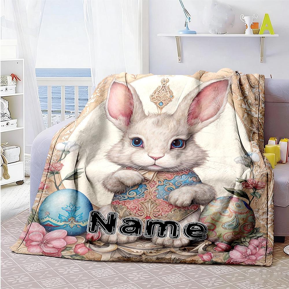 Easter Bunny Customize Text Blanket Cozy Customizable Blanket Ultra-Soft Perfect for Chair Office Chair Livingroom Seaside Ideal for All Seasons