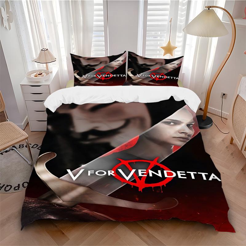 

3pcs V for Vendetta Bedding Set, Soft Polyester Duvet Cover and Pillowcases Machine Washable Seasons all suitable & Guest Room Decor216 135x200cm