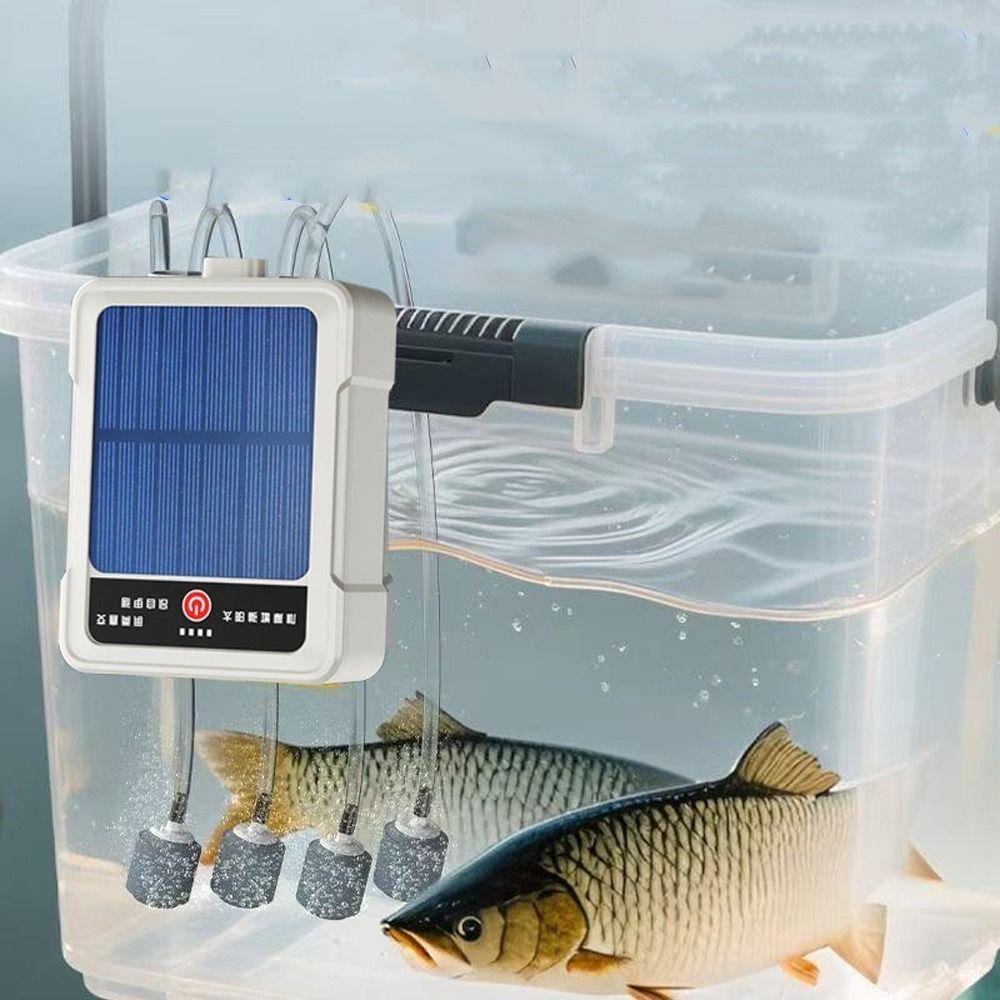 Water Proof Portable Aerator USB Rechargeable Solar Oxygen Pump Ultra Silent Water Proof Fishing Oxygen Pump Automatic 2-4L/min Small Oxygen Generator