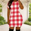 Women Plus Size Round Neck Short Sleeve Dots Printed Fitted Mini Dress