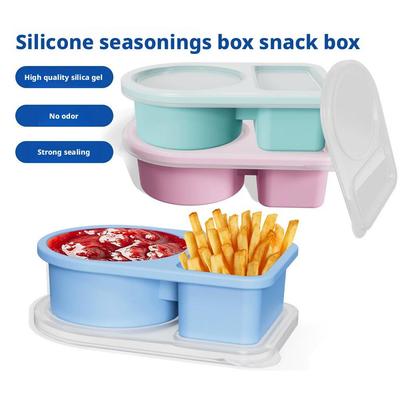 High-end Silicone Snack Containers 2 Compartments Reusable Snackle Box with Lids for Packing Salad Fruits Vegetables Nuts