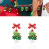 Festive Holiday Earrings Women Alloy Red Bow Christmas Tree Jewelry With Sparkle For Seasonal Wear