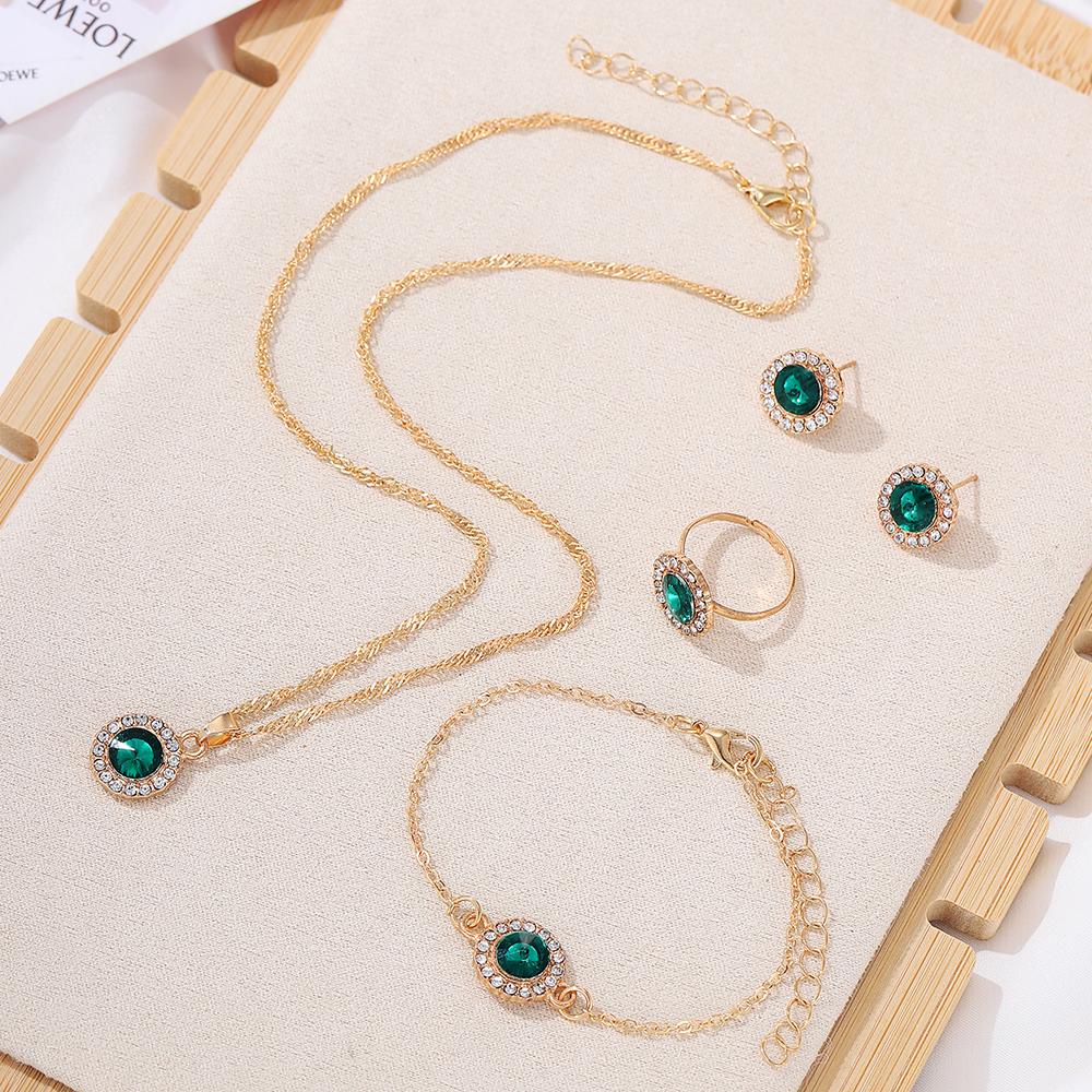 

5 шт./Набір Жіночий Набір: Кольє-Серце, Сережки, Браслет, Кільця, Набір з Цирконами, Набір з Цирконами Різдво, Новий Рік, День Святого Валентина