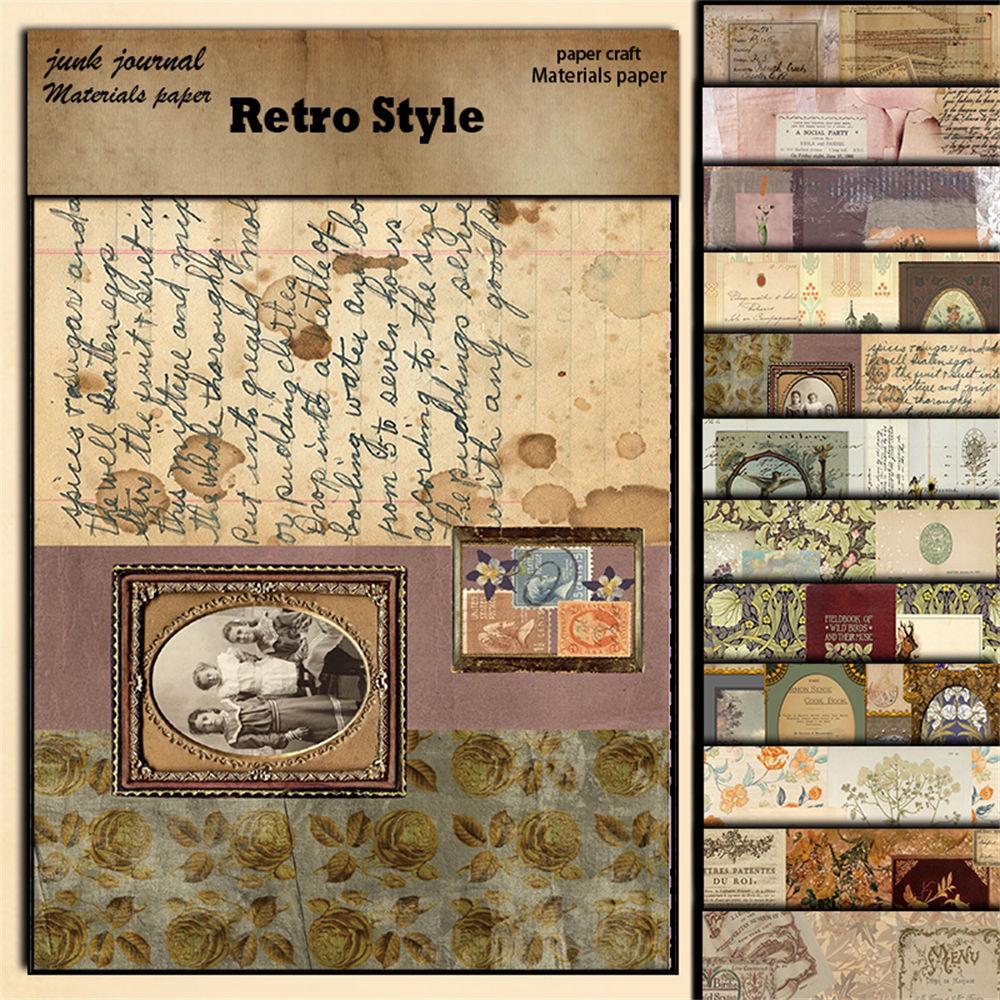 12 листов ретро-бумаги для коллажей, фон для европейского и американского journaling, наклейки DIY