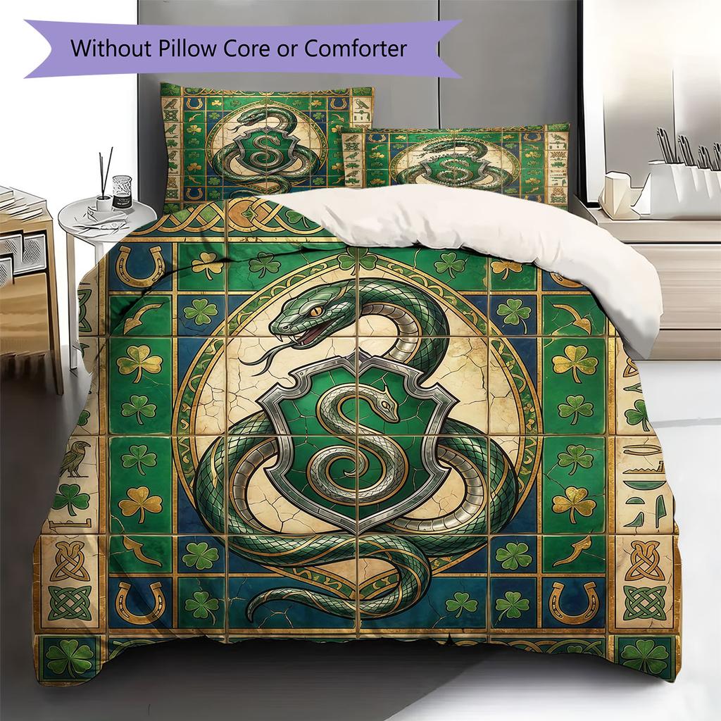 Mural Academy Emblem Pattern Bedding Quilt Set Quilt Cover Pillowcase Home Decoration Birthday Gift (1 * duvet cover + 2 * pillowcase, without core)