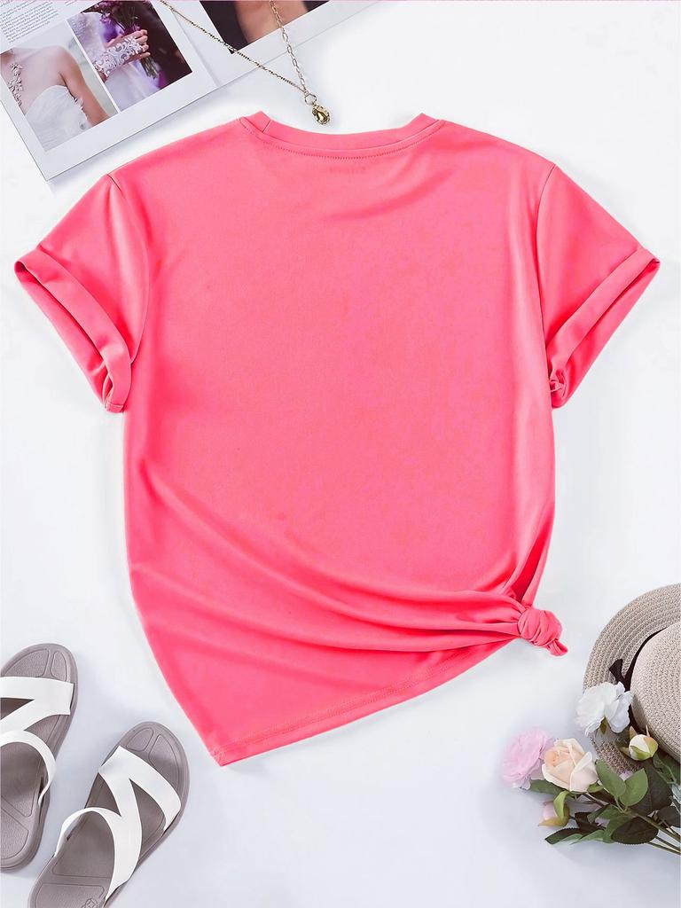 Women's Kitten & Yellow Umbrella Print T-Shirt - Spring Summer Casual Short Sleeve Blouse Top with, Round Neck Suitable for Daily Wear,