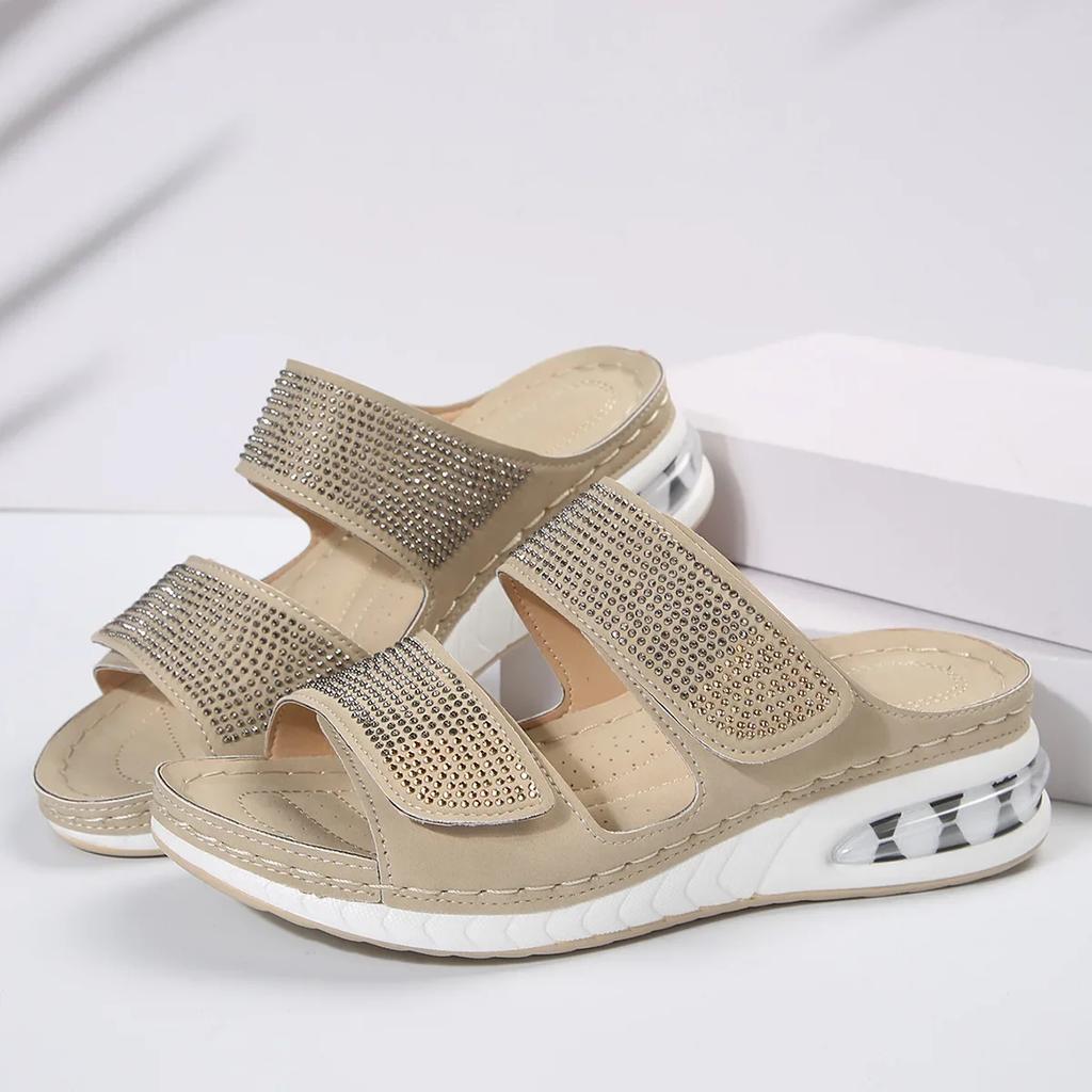 2024 Summer Fashion Slippers Women Rhinestone Shoes for Women Comfort Solid Casual Open Toed Slippers Female Zapatos Luxury