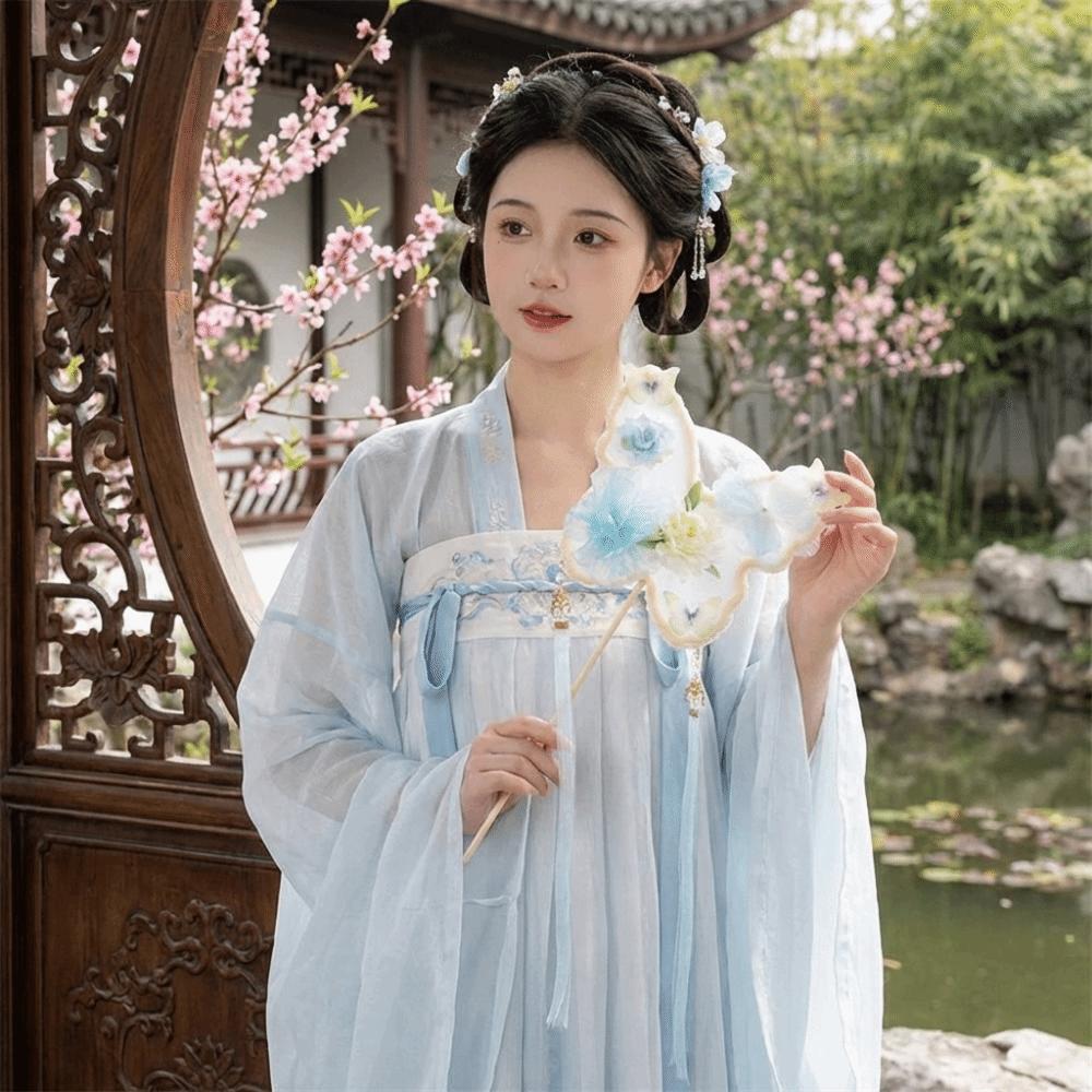 Long Handled Chinese Style Fan Handmade Dance Fan Ancient Flower Fan Artistic Performance