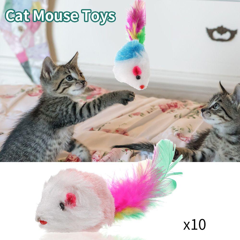 10Pcs Funny Gift Feather Tail Mice Rattle Set Kittens Cat Mouse  Interactive Cat Toy