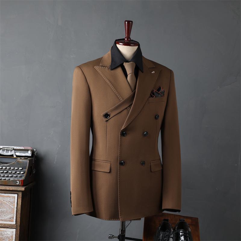 Men's Korean Style Double-Breasted Formal Suit - Perfect for Weddings, Business, or Best Man Attire