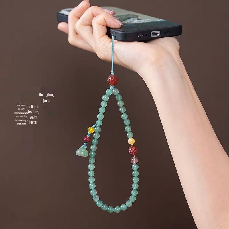 Artistic Green Aventurine Phone Lanyard: Ancient Style Hanging Chain Pendant for Wrist