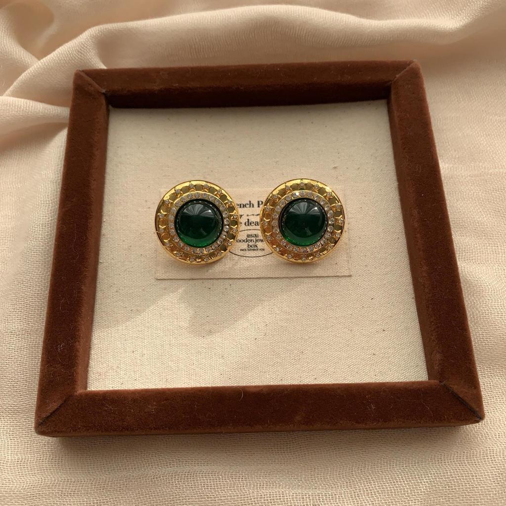 Palace Luxury Concentric Earrings, High-Grade Emerald Classic Niche Design Romantic Light Luxury Earrings