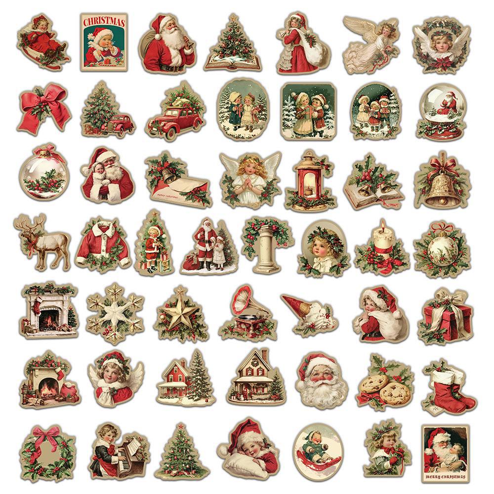 50 Retro Christmas Stickers for Guitar, Notebook & Suitcase - DIY Waterproof Santa Claus Stickers