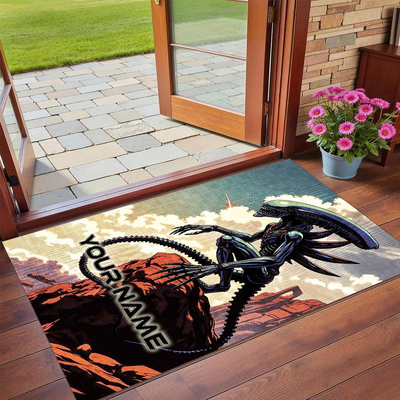 Crystal Velvet Rug Custom Name Text, Soft Non Slip Floor Mat Home DecorAlien Xenomorph