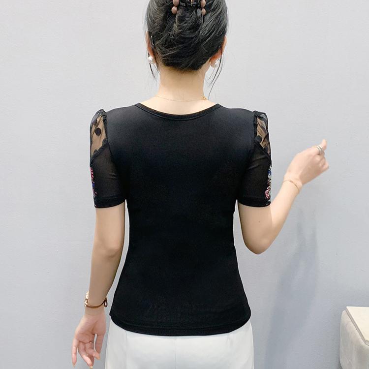 Lato Nowa Koszulka w Kropki Koronkowa Damska Błyszczący Motyl Gorące Diamenty Bling Designerskie Topy Eleganckie Wyszczuplające Damskie T-shirty