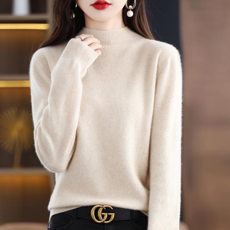 Women's Cashmere Half Turtleneck Sweater: Loose and Slim-Fit, Perfect for Layering In Autumn and Winter