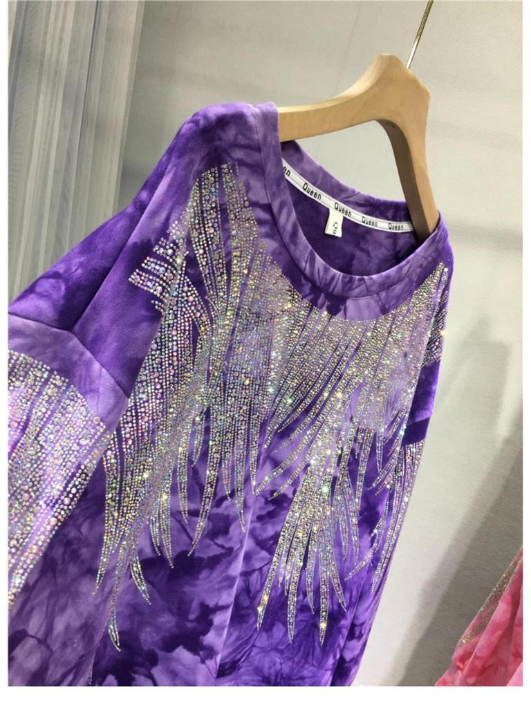 Moletom Plus Size Tie-Dye Degradê Heavy Drill para Mulheres - Top Outono de Manga Comprida Extra Grande