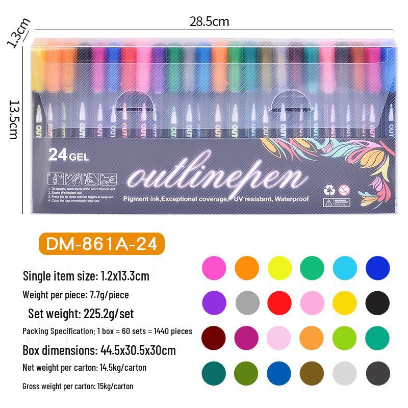 48-Color Glitter Double Line Outline Pen Set for DIY Journals, Christmas Cards, Student Drawing & Fluorescent Doodles.