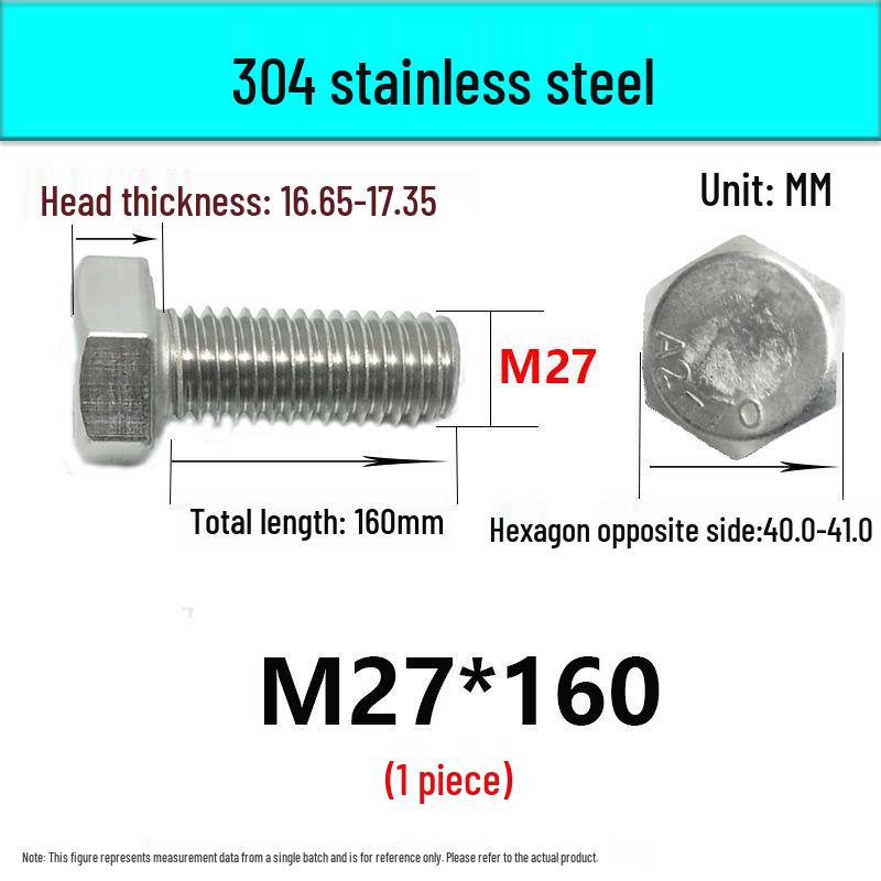 M14-30 304 Stainless Steel Fully Threaded Hex Head Screw Bolt