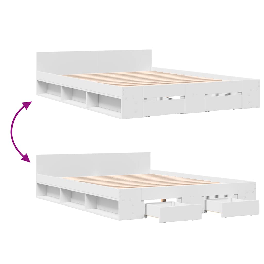 Bed Frame with Drawers White 120 x 190 cm Engineered Wood