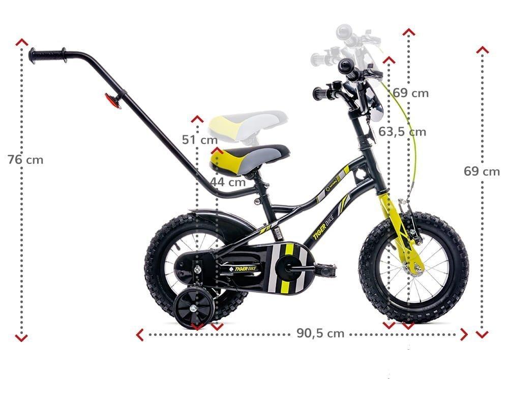 Boys' 12-inch Bicycle Push Bar Side Wheels Basket Tiger Bike Black - Yellow - Gray