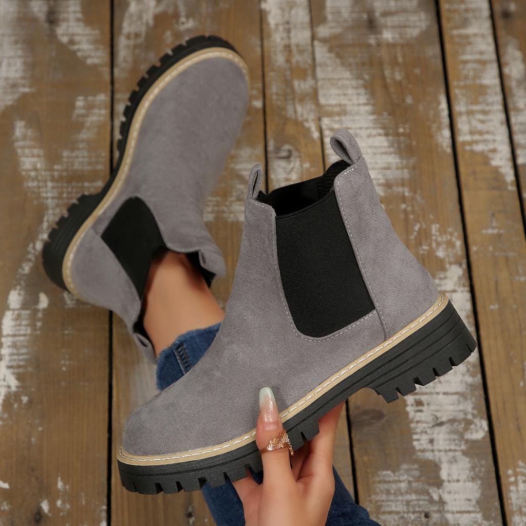 New Women Boots Thick Sole Casual Chelsea Boots Autumn Outdoor Shoes Women Chunky Heel Platform British Style Ankle Boots