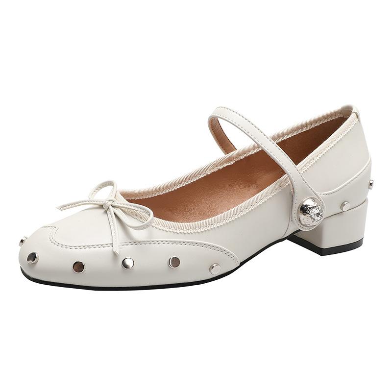 Retro Mary Jane Shoes French Low-heeled Single Shoes Women's 2025 New Spring and Autumn Foreign Trade Women's Shoes Square Head High Heels Thick Heel