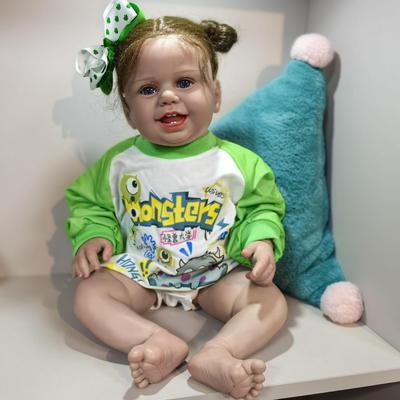 27 Inch Reborn Baby Doll Toy Cloth Body with Sweet Smile Newborn Doll Realistic Kids Playmates Rooted Hair DIY Early Educational Toy for Girl