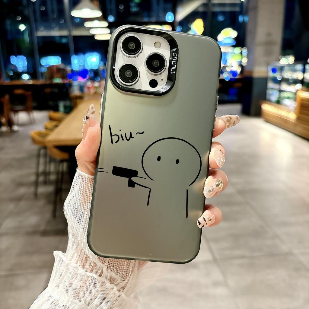 Color Phone Case For iPhone 17 16E 16 11 15 14 Pro MAX 12 13 MINI 7 8 Plus XR SE Silver IMD Cover Cute Middle Finger Couple