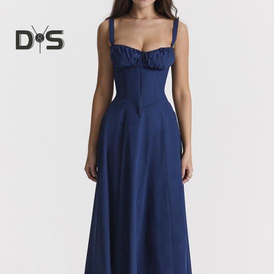 Damesjurk Laag uitgesneden rugloze mouw Bloemenprint Hoge strakke taille Hoge split Zomer Midi-jurk Feestgala Strandjurk