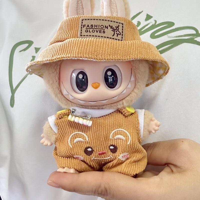 Only clothes]For  Pendant Pull Cloth Doll for the First and Second Generation Blind Box For  LABUBU Clothes Bear Suspenders Pants Suit
