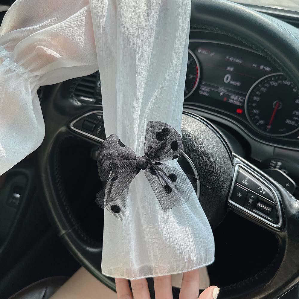 2pcs/set Thin Bow Gauze Sleeves Sun Protection Yarn Arm Sunscreen Covers  Outdoor