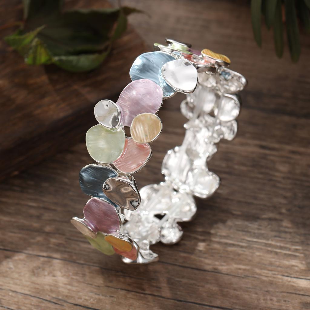 Bracelet émail géométrique ovale élastique, bracelet fleur irrégulier haut de gamme exagéré pour femmes