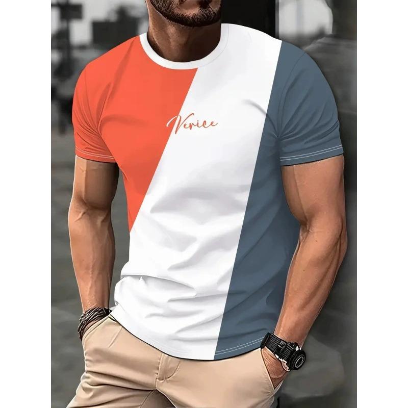 Summer Round Neck 3D Line Logo Print Top Fashionable Casual Short Sleeved Men's T-shirts