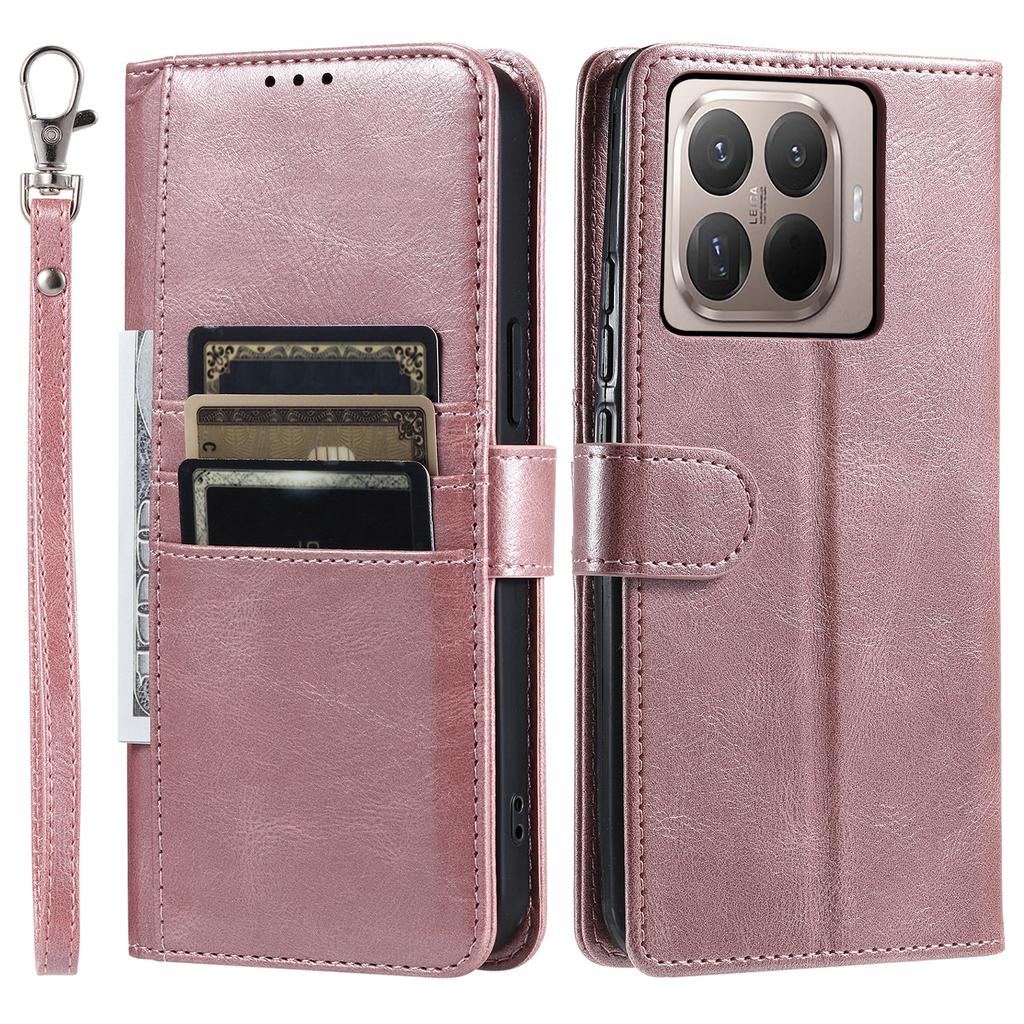 For Xiaomi 15T Pro Case 6 Card Slots PU Leather Anti-Fall Phone Cover with Wrist Strap