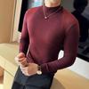 Men's Autumn Solid Color Slim Fit Semi-High Neck Long Sleeve T-Shirt