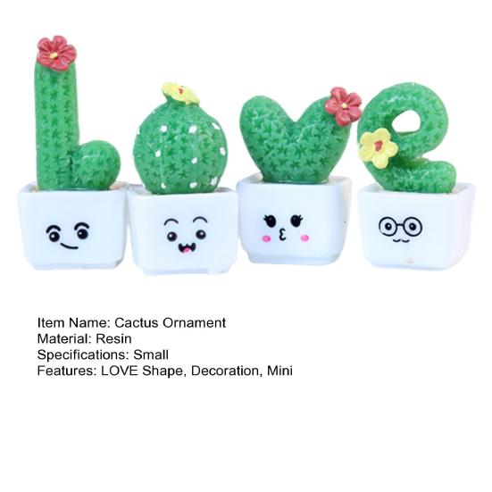 4/8 stk/sett Mini potteplante kaktus ornament Tegneserieuttrykk KJÆRLIGHET Form Kaktus Plantepotte Statue Figur Hjemmekontor Skrivebordsdekorasjon