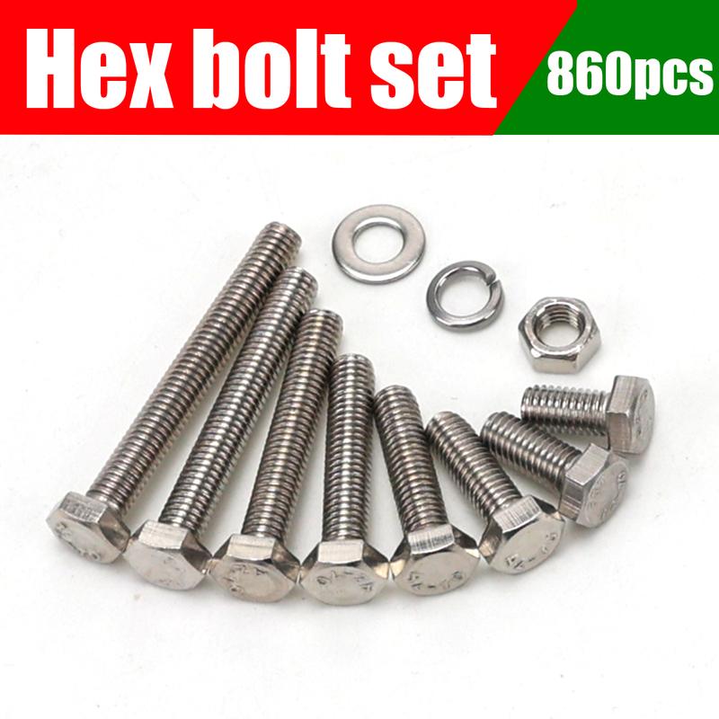 800pcs/Stainless Steel Hex Bolts, Screws, Nuts, Springs, Washers, J Nut Set, M3 M4 M5 M6 Machine Screws, Repair Tool Set