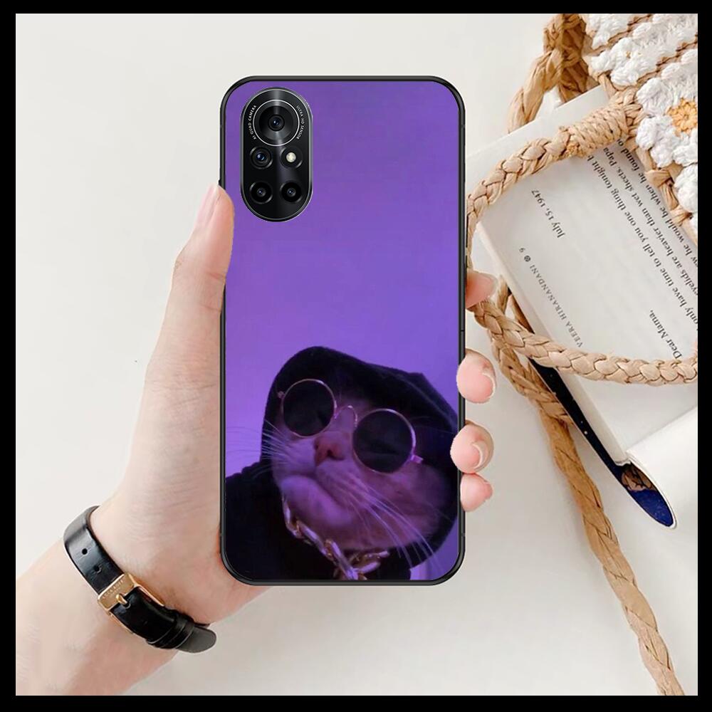 Funny Cartoon Cat Clear Phone Case For Huawei Honor 20 10 9 8A 7 5T X Pro Lite  5G  Black Etui Coque Hoesjes Comic Fash Design