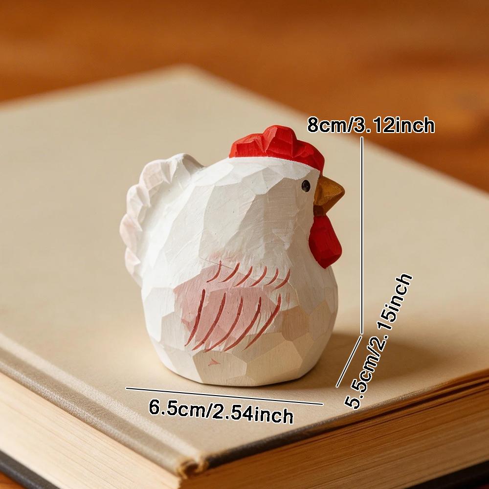 Hand Carved Wooden Rooster Rustic Figurine Cute White Chicken Statue Farmhouse Kitchen Home Desk Shelf Decor Ornament Gift