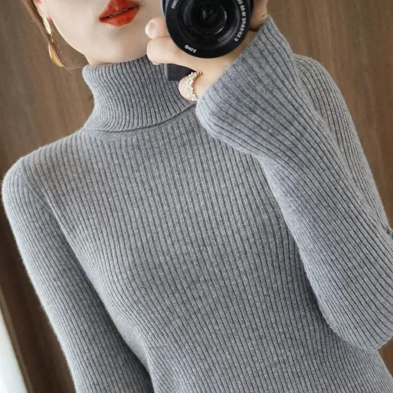 Basic Turtleneck Women Sweaters Autumn Winter Jumper Soft Warm Pull Pullovers Tops Stretch Slim Ladies Pullover Rib Knitted Sweater