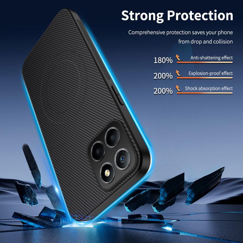 For Magsafe Carbon Fiber Texture Case for Honor X8C X7C Honor 200 Smart Magnetic Wireless charging Shockproof Matte Silicone Back Cover