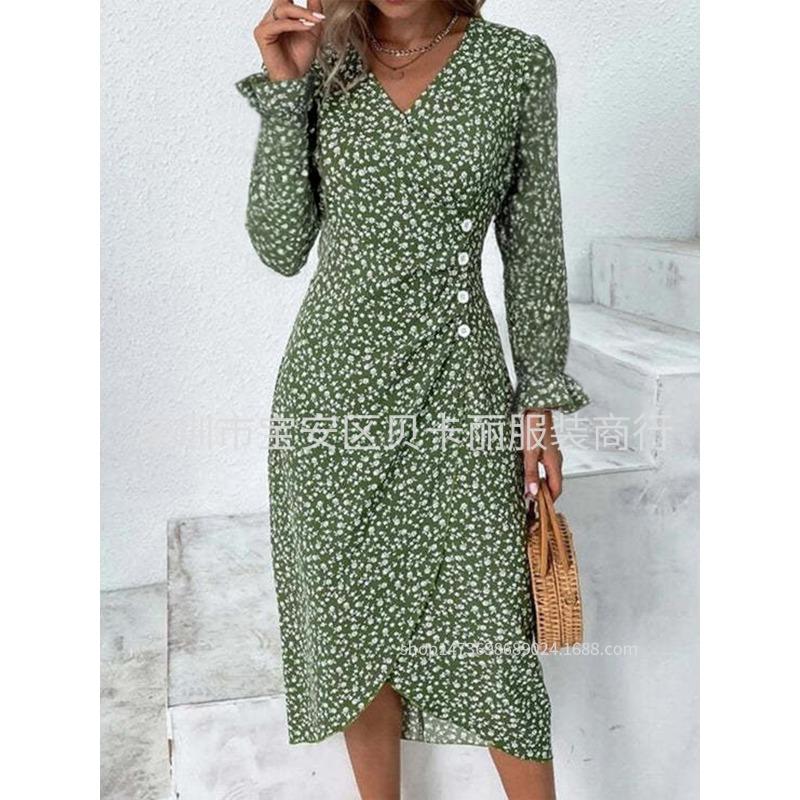 GMXIA Women's Fashion Autumn Winter Long Sleeve V-Neck Casual Dresses