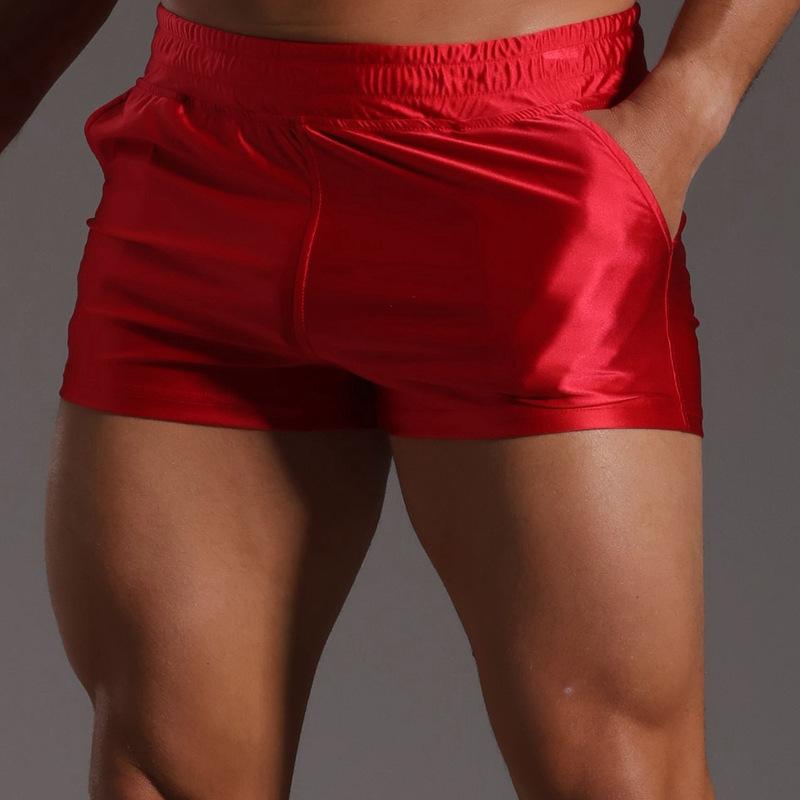 

2026 Men s New Ice Silk Ultra-Short Pants Solid Color Casual Imitation Silk Satin Sleepwear S красный