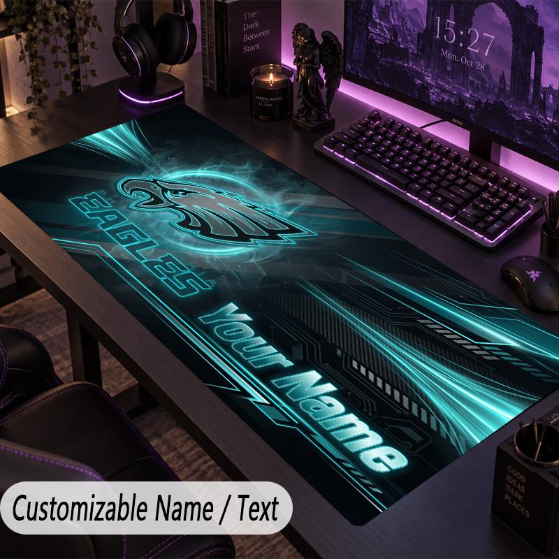 Large Mouse PadPhiladelphia Eagles Custom Name Text Personalized Desk Mat Non Slip Gaming Pad
